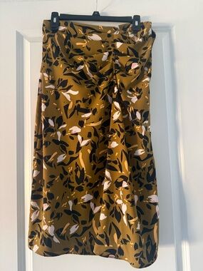 Nine West Mustard Floral-Print A-Line Midi Skirt